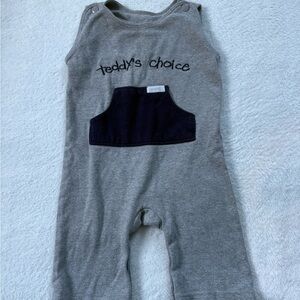 Gray Baby Overalls with Navy Pocket